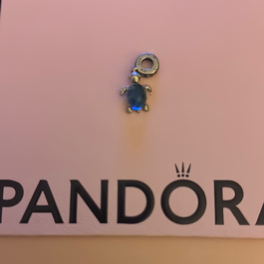 Pandora Turtle Charm with Deep Blue Accent
